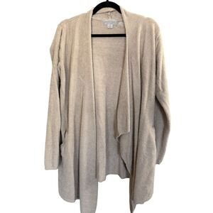 Barefoot Dreams Cozychic Lite Sweater Cardigan L/XL Beige Knit Open Front Draped
